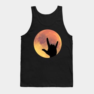 Full Moon with I Love You ASL Sign Language Hands Silhouette Tank Top